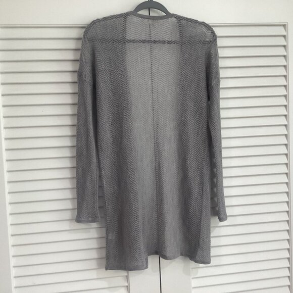 Garnet Hill Womens Open Front Gray Chevron Knit 100% Cashmere Cardigan Sweater M - Picture 2 of 9